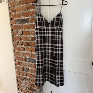Alice + Olivia Julietta Plaid Satin Slip Dress Size 6 Side Slits Holiday Party